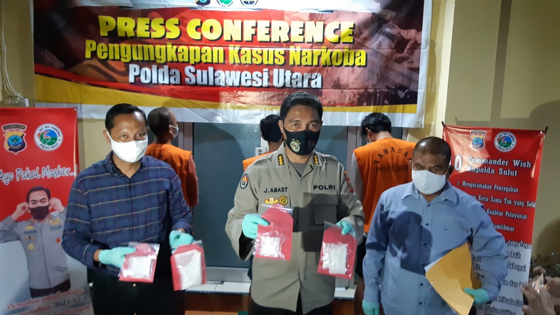 Ungkap Jaringan Antar Provinsi, Polda Sulut Amankan Tiga Tersangka Beserta 30 gram Sabu