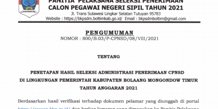 Dinyatakan Lulus Seleksi Administrasi, Pelamar CPNS Boltim Wajib Lakukan Ini